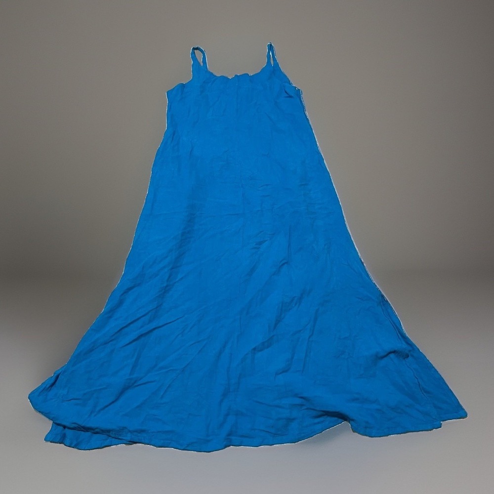 Oh My Gauze Womens Blue Cotton Spaghetti Strap Side Slit Trapeze Maxi Dress Sz 1